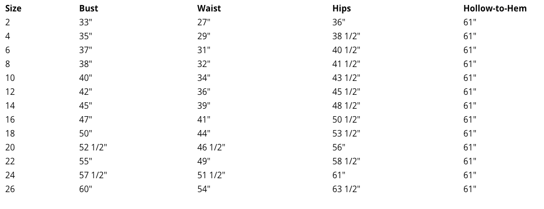 Size chart