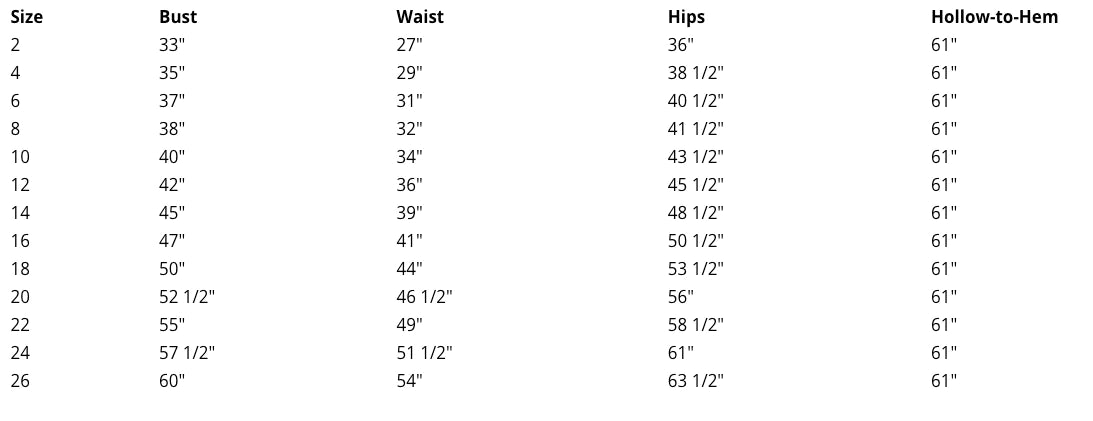 Size chart\