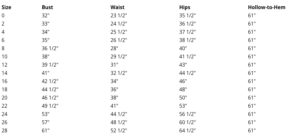 Size chart