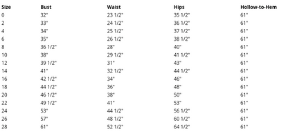 Size chart