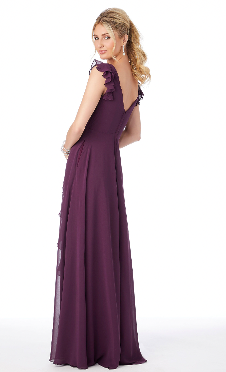 Full body back view of Morilee - 21686 (Eggplant