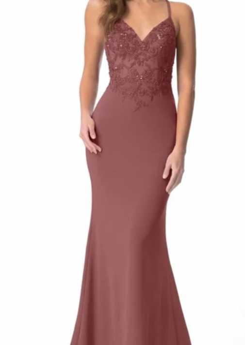 Full body front view of Azazie Adaly in Desert Rose