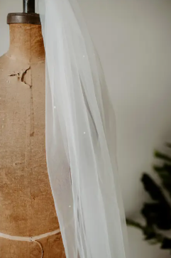 Soft Scattered Beaded Pearl Veil