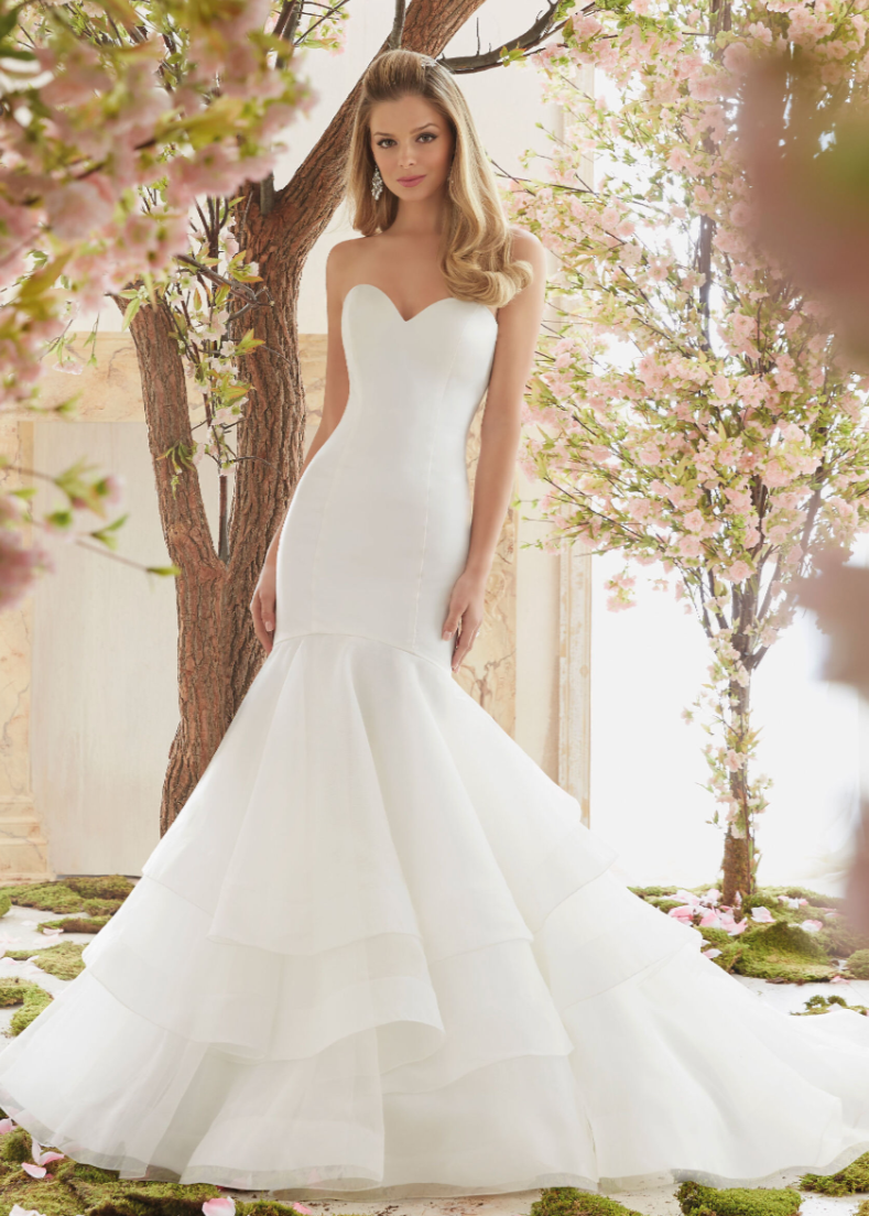 Duchess Satin and Organza Wedding Dress Designed by Madeline Gardner - full body front view