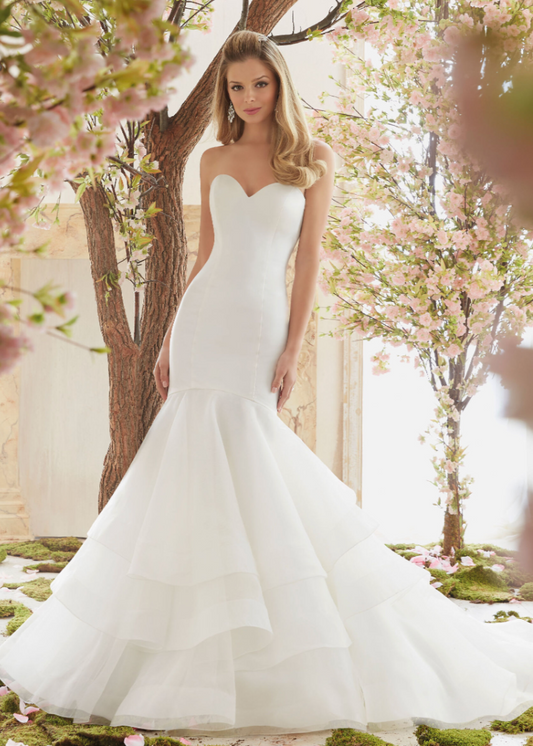 Duchess Satin and Organza Wedding Dress Designed by Madeline Gardner - full body front view