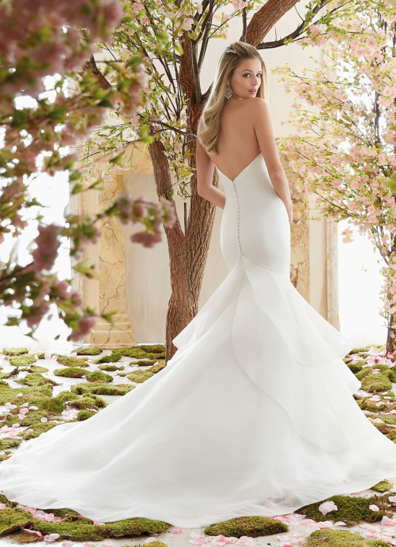 Duchess Satin and Organza Wedding Dress Designed by Madeline Gardner - full body back view