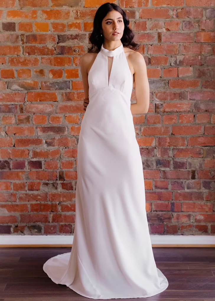 Stun everyone with this sexy halter style. Soft crepe fabric hugs and flows in all the right places. You will be the height of sophistication in this beautiful dress.&nbsp;