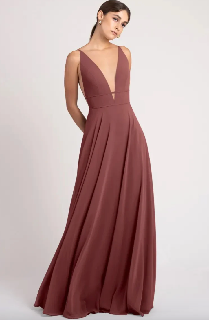 Mauve evening gown on a white background