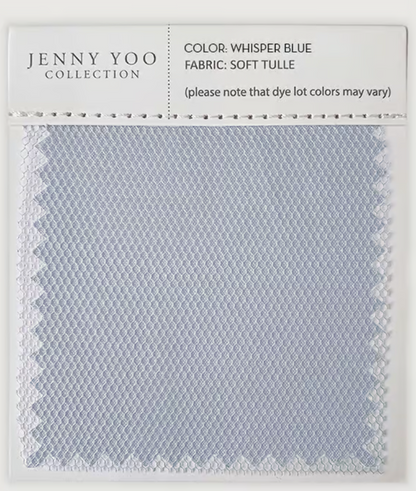Jenny Yoo Collection fabric swatch in Whisper Blue with soft tulle fabric.