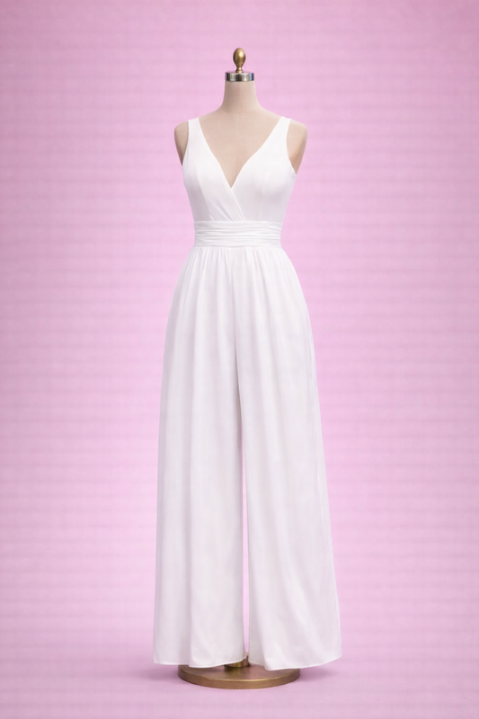 White bridal jumpsuit on a mannequin