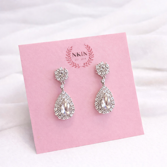 Silver Teardrop Gem Earrings
