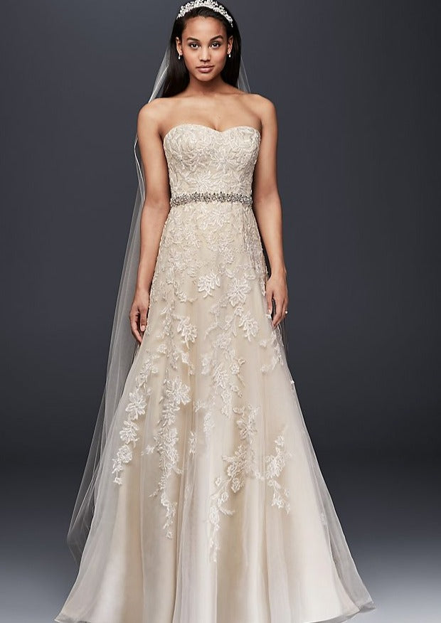 Full body front view of V3587 by David's Bridal