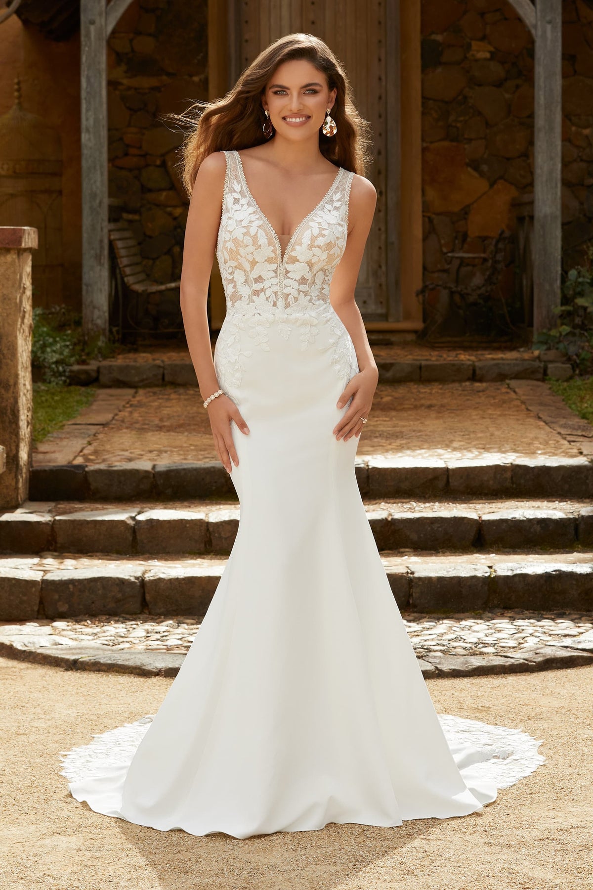 Maren by Sophia tolli fit and flare wedding dress in crepe and lace at NKIN bridal outlet in Ottawa