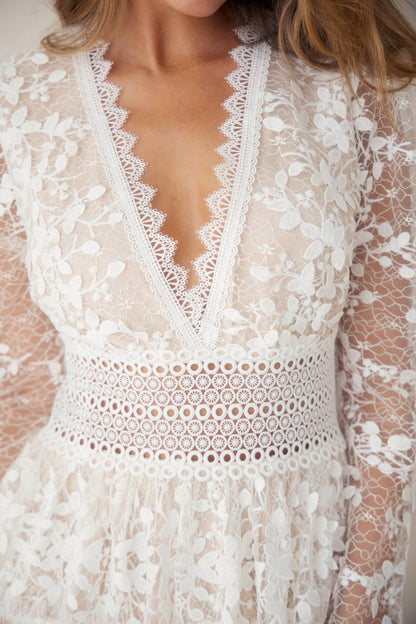 Close up front view of The "Liv" Lace Tiered Dress