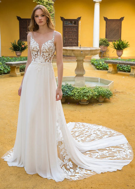 Feminine, floral, and show stopper, Parker's soft a line and gorgeous lace will make you fall in love.