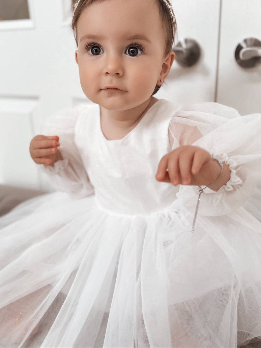 1 year old wearing The "Clementine" - Long Sleeve Dress