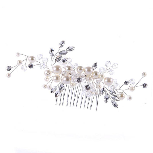 The "Argo" - Silver Bridal Hair Comb with Pearl & Crystals