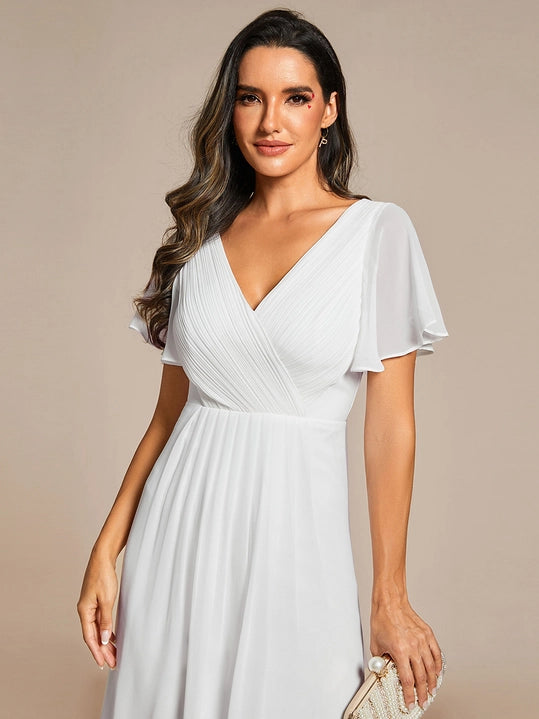 Close up front view of The "Natalie" - Short Sleeve Chiffon Dress