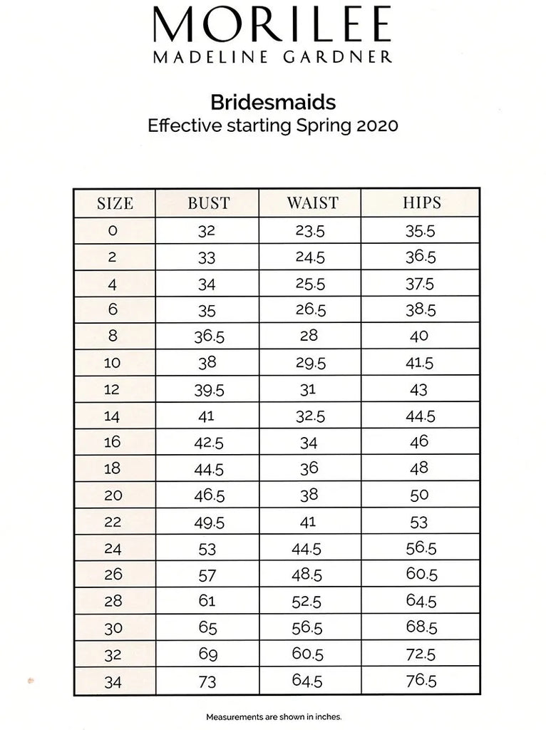 Morilee size chart