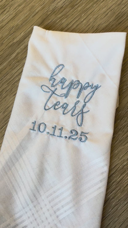 Video of a happy tears blue and white handkerchief