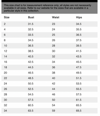 Sorella Vita size chart