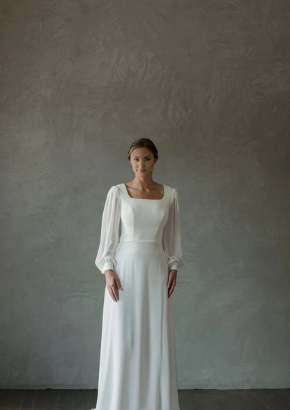 Full body front view of Lily by The Modest Bride