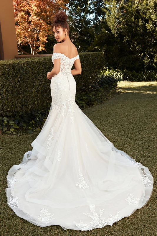 back of floral applique fit and flair wedding dress,Molly by sophia tolli,available  at NKIN