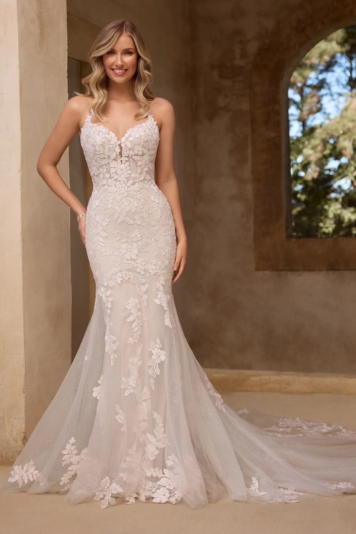 Front of Halter  Lulu by Sophia Tolli mermaid fit and flair wedding dress at NKIN bridal boutique in Ottawa