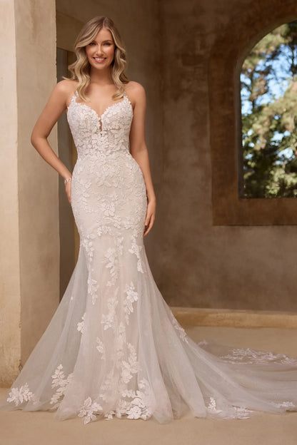Front of Halter  Lulu by Sophia Tolli mermaid fit and flair wedding dress at NKIN bridal boutique in Ottawa