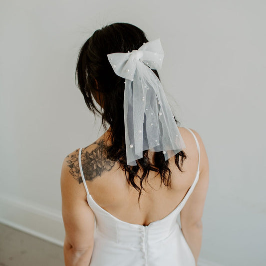 Soft Beaded Pearl Veil Hair Bow - NKIN