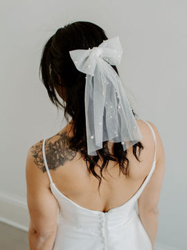 Soft Beaded Pearl Veil Hair Bow