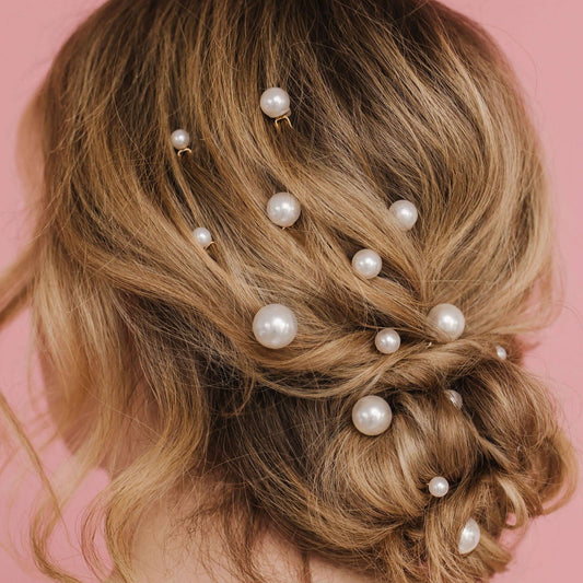 Set of 9- Margot Mixed Size Gold and Peal Pins - NKIN