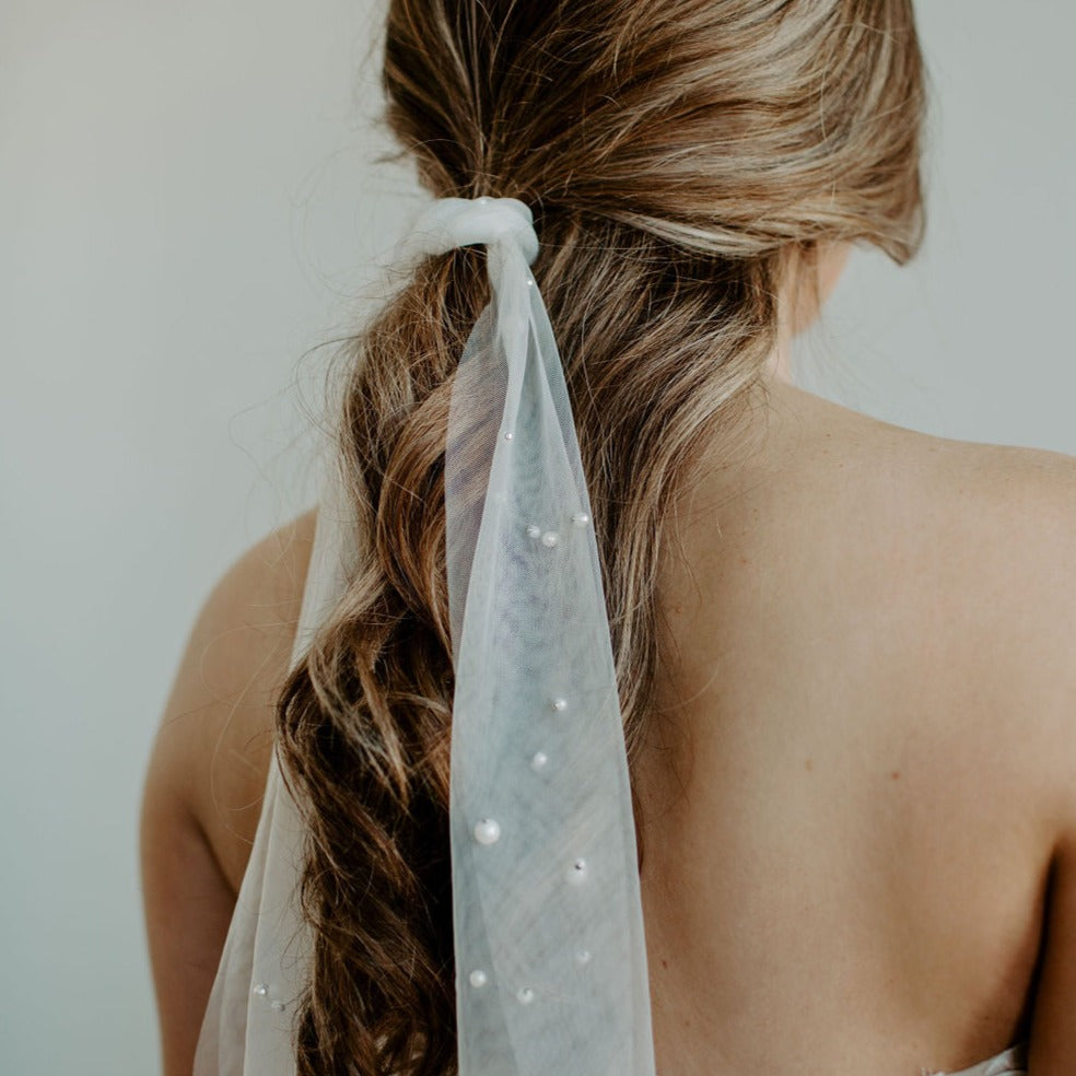 Soft Beaded Pearl Veil Hair Tie For Ponytail or Bun - NKIN