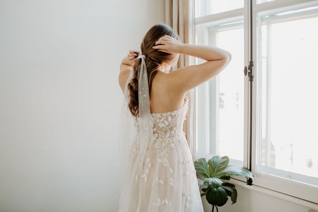 Soft Beaded Pearl Veil Hair Tie For Ponytail or Bun - NKIN