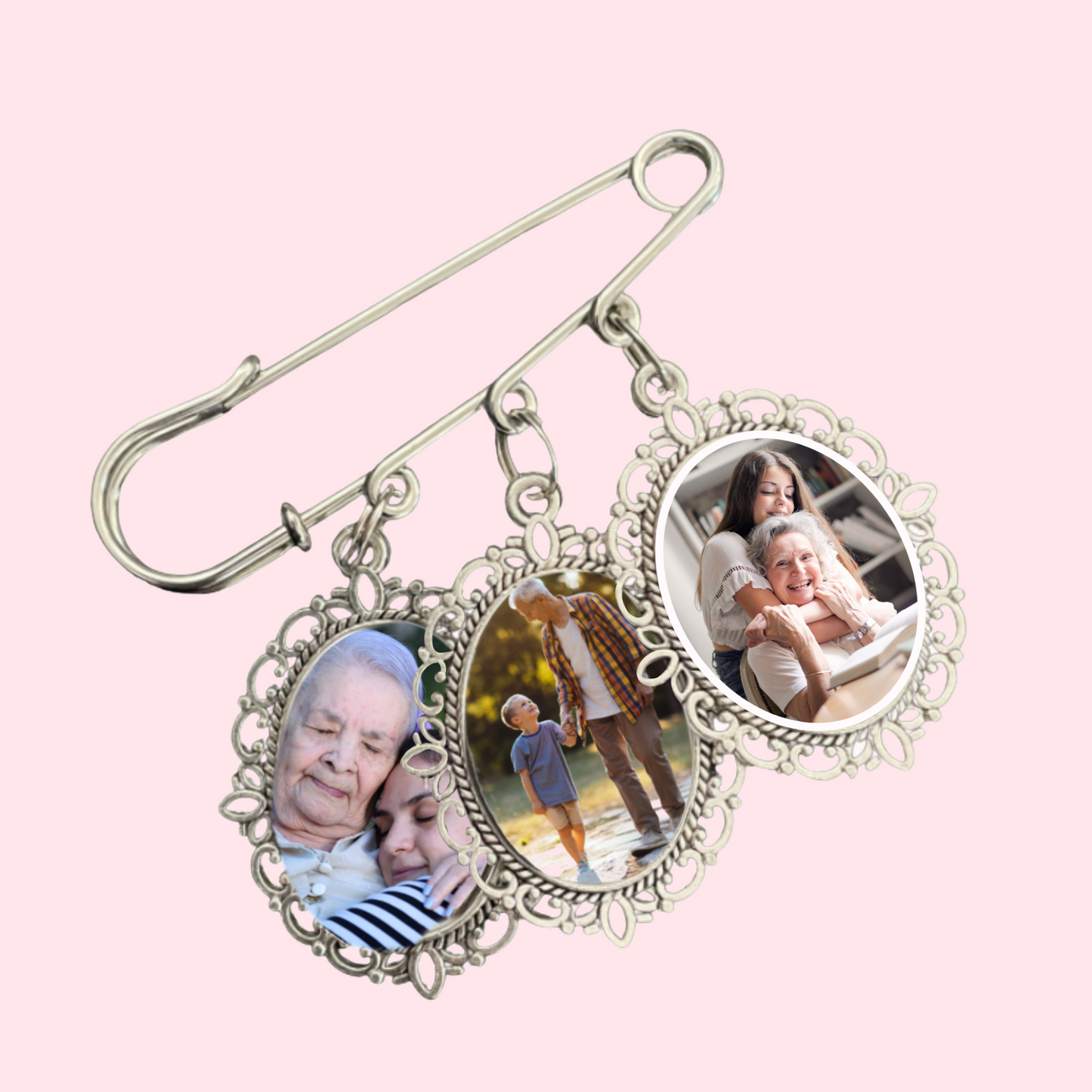 Wedding Bouquet Safety Pin Charm | Three Photo Charm - NKIN