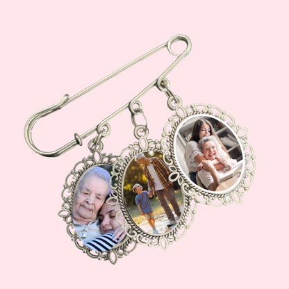 Wedding Bouquet Safety Pin Charm | Three Photo Charm - NKIN
