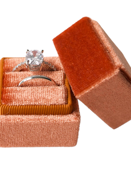 BURNT ORANGE Square Velvet Ring Box  - Double Slot