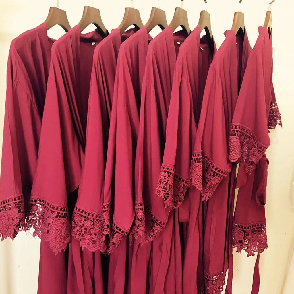 Burgundy Cotton Lace Robe - NKIN
