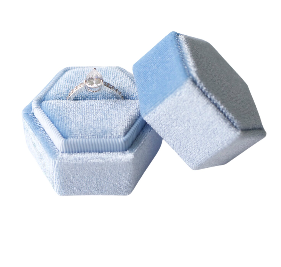 LIGHT BLUE Hexagon Velvet Ring Box - Single Slot