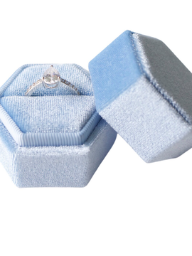 LIGHT BLUE Hexagon Velvet Ring Box - Single Slot