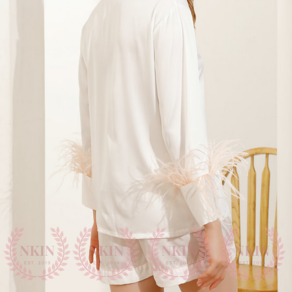 White Feather Long Sleeve w/Shorts Pajamas - NKIN