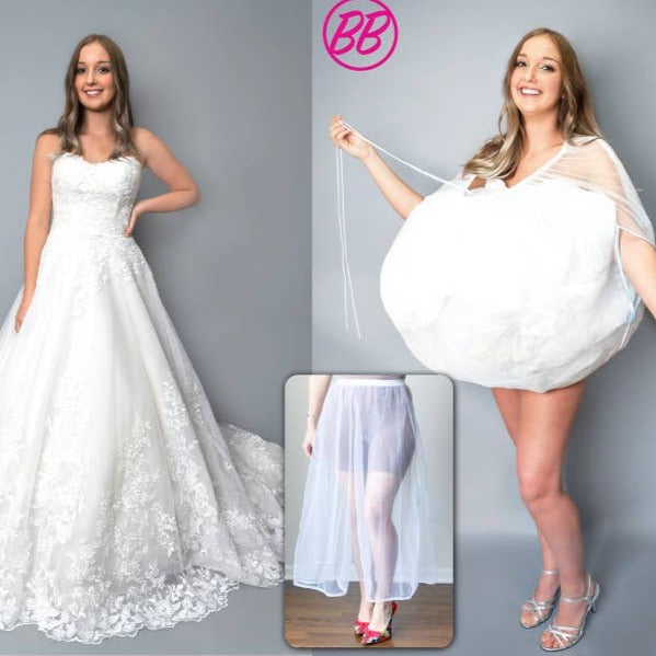 Woman showing how the bridal buddy works