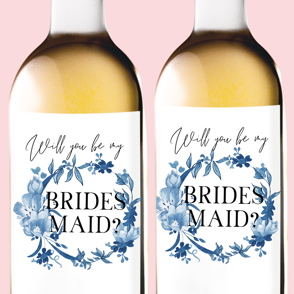 Dusky Blue Bridal Party Personalized Wine Labels Proposal - NKIN