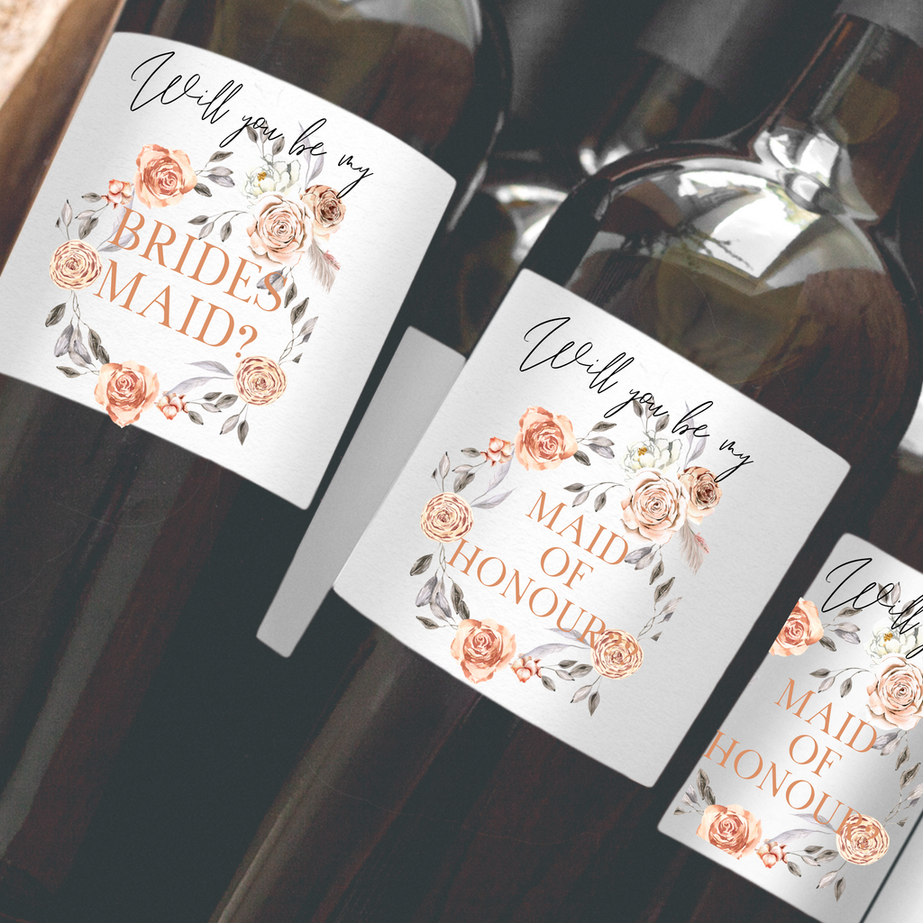 Dusky Orange Bridal Party Personalized Wine Labels Proposal - NKIN