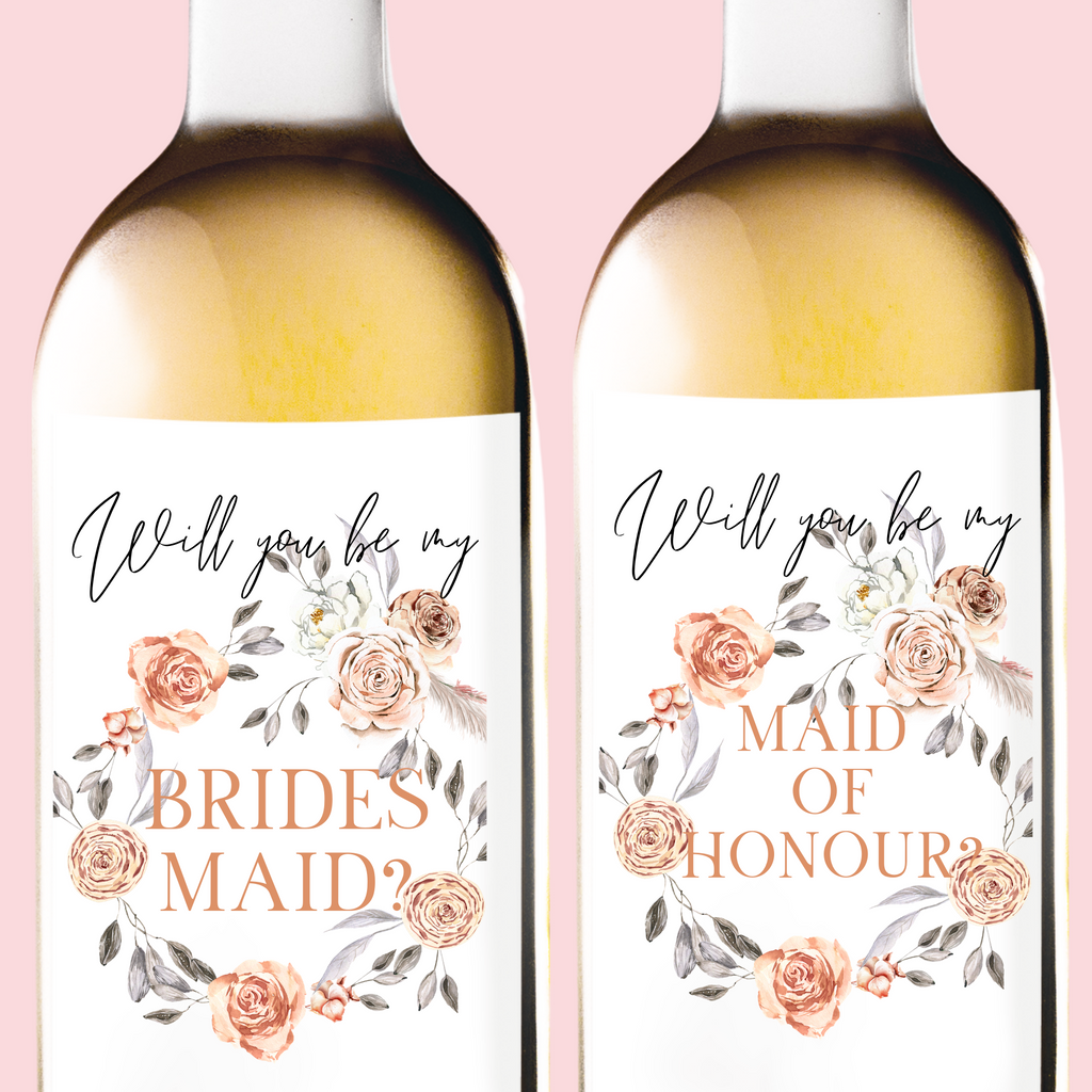 Dusky Orange Bridal Party Personalized Wine Labels Proposal - NKIN