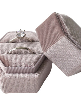 GREY/BEIGE Hexagon Velvet Ring Box - Double Slot