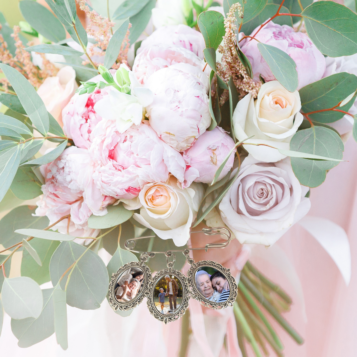 Wedding Bouquet Safety Pin Charm | Three Photo Charm - NKIN