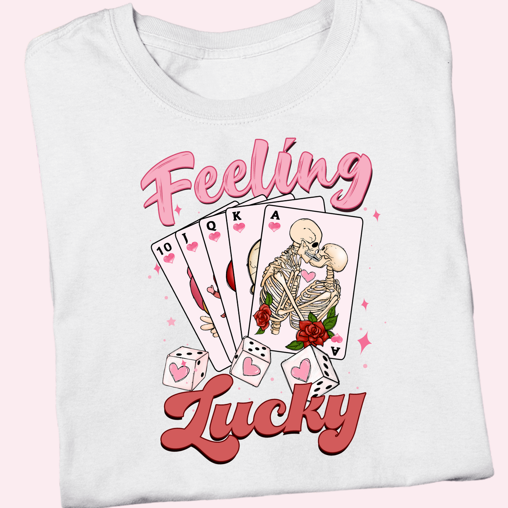 White "feeling lucky" t shirt for the bride