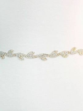 Gold Leaf Rhinestone Bridal  Wedding Belt, Sash Strap