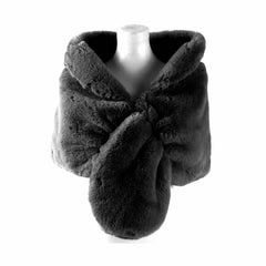 Dark Black Faux Felt Fur Scarf Shawl Wrap Winter Wedding